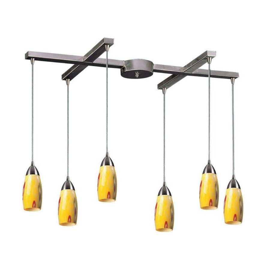 Chandeliers * | Milan 6-Light Satin Nickel Ceiling Pendant By Titan Lighting