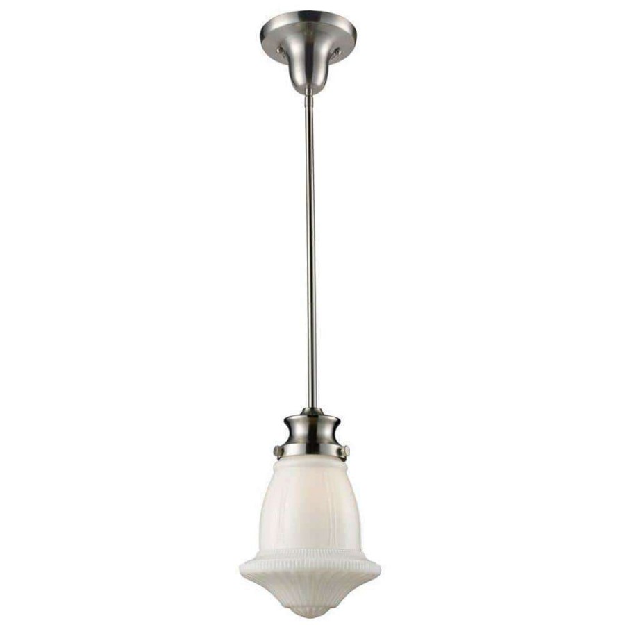 Pendant Lights * | Schoolhouse Pendants 1-Light Satin Nickel Ceiling Mount Pendant By Titan Lighting