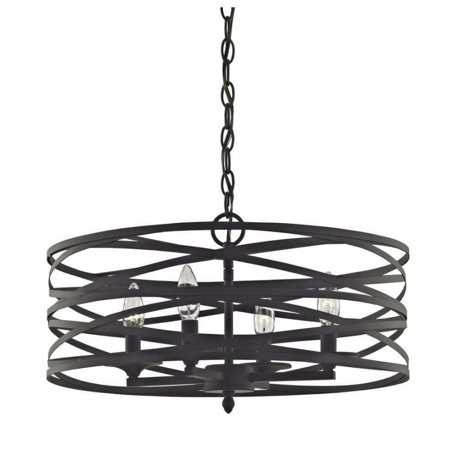 Chandeliers * | Vorticy 4-Light In Oil Rubbed Bronze Chandelier With Metal Shade By Titan Lighting