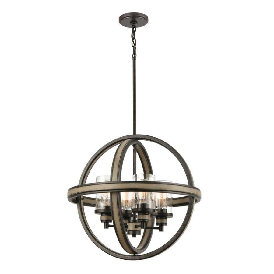 Chandeliers * | Beaufort 4-Light Anvil Iron Sphere Chandelier With Glass Shades By Titan Lighting