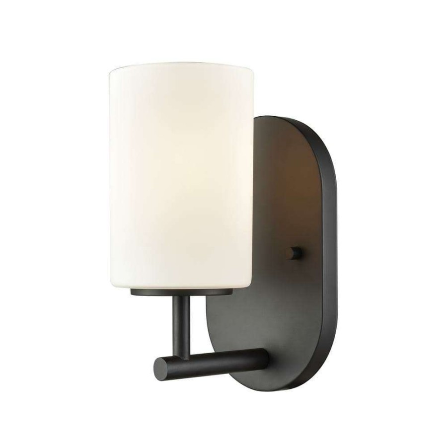 Wall Sconces * | Pemlico 1-Light Oil Rubbed Bronze With White Glass Bath Light By Titan Lighting