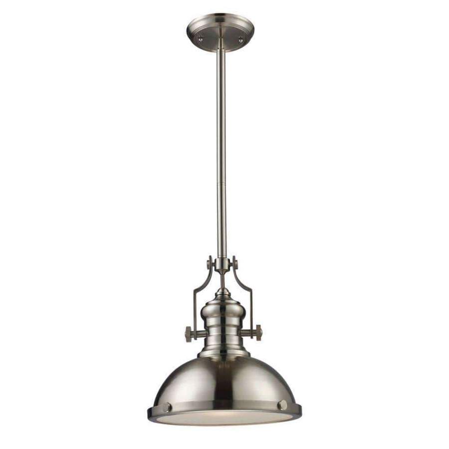 Chandeliers * | Chadwick 1-Light Satin Nickel Ceiling Mount Pendant By Titan Lighting