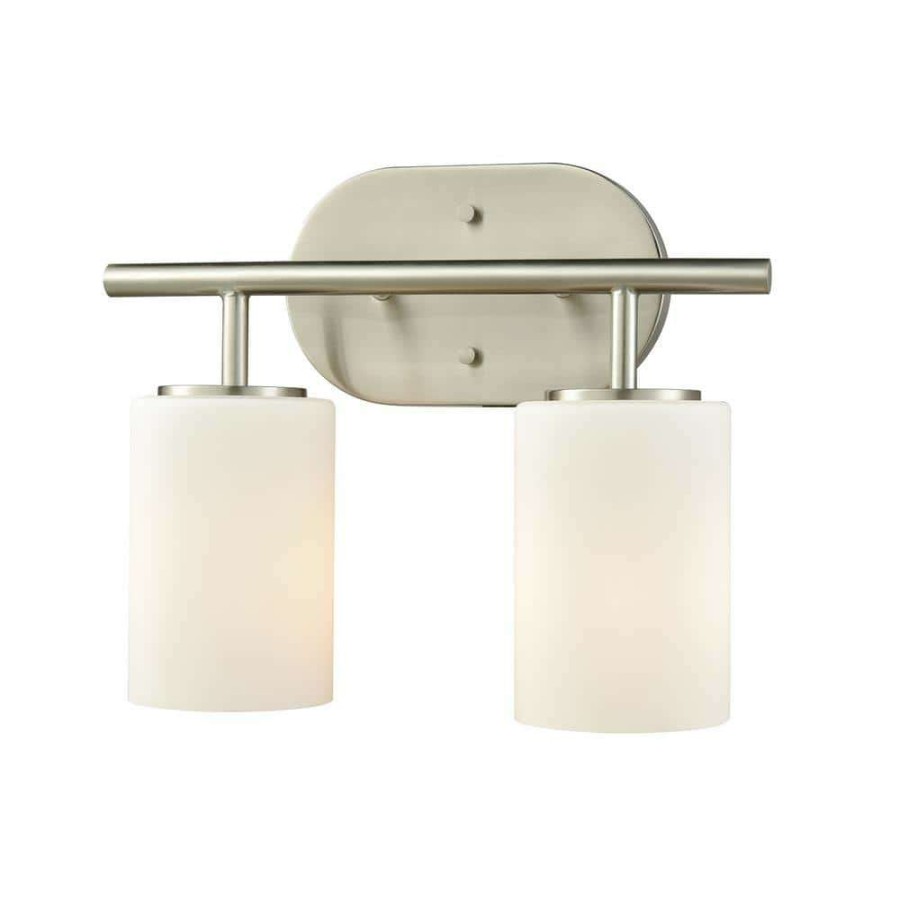 Vanity Lighting * | Pemlico 2-Light Satin Nickel With White Glass Bath Light By Titan Lighting