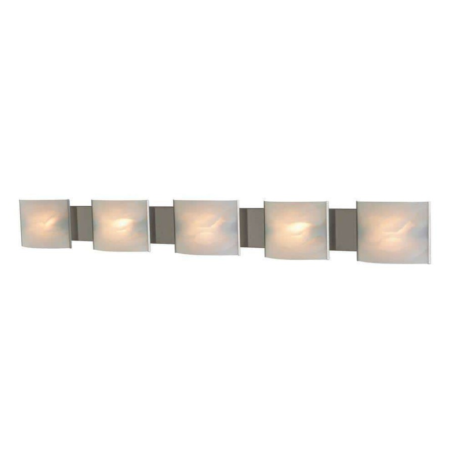 Vanity Lighting * | Pannelli 5-Light Stainless Steel And Hand-Moulded White Alabaster Glass Vanity Light By Titan Lighting