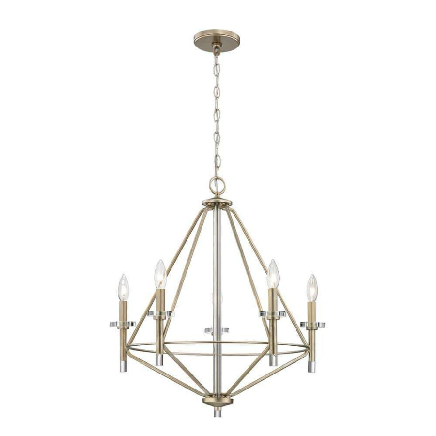 Chandeliers * | Lacombe 5-Light Aged Silver With Clear Glass Accents Chandelier By Titan Lighting