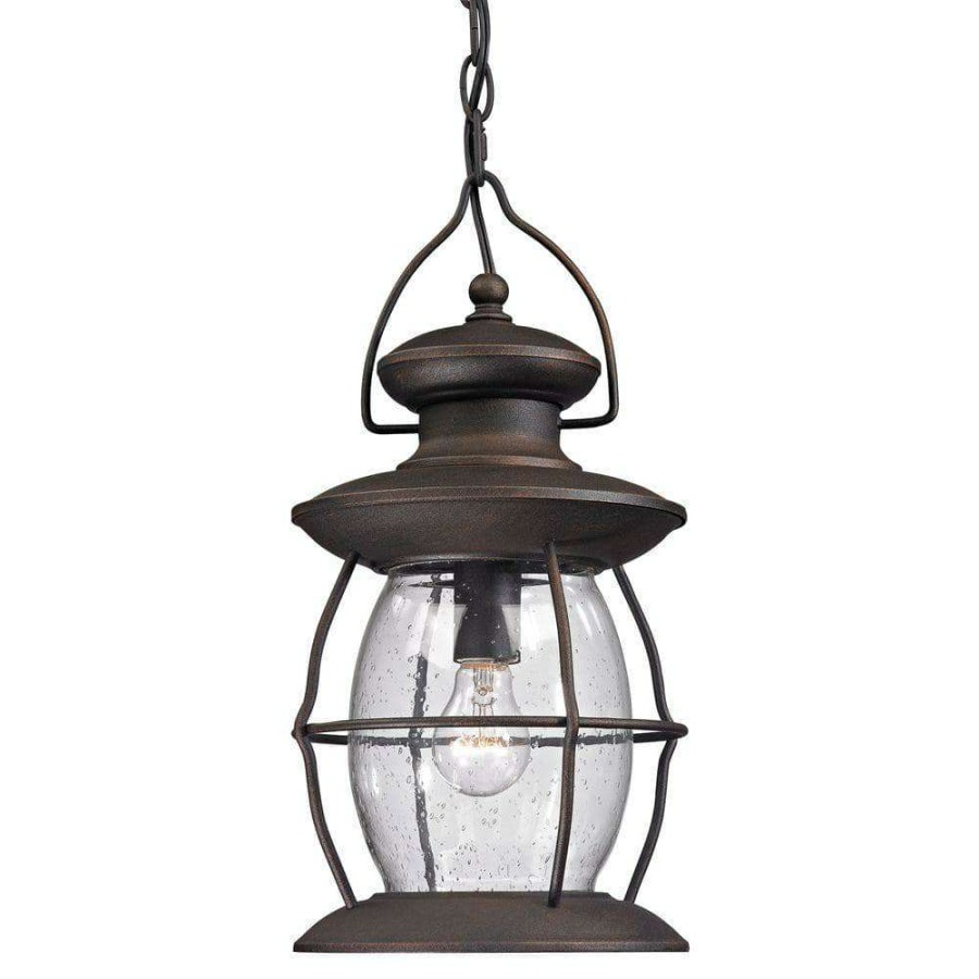 Outdoor Lighting * | Big Oak Forge Collection 1-Light Weathered Charcoal Outdoor Pendant By Titan Lighting