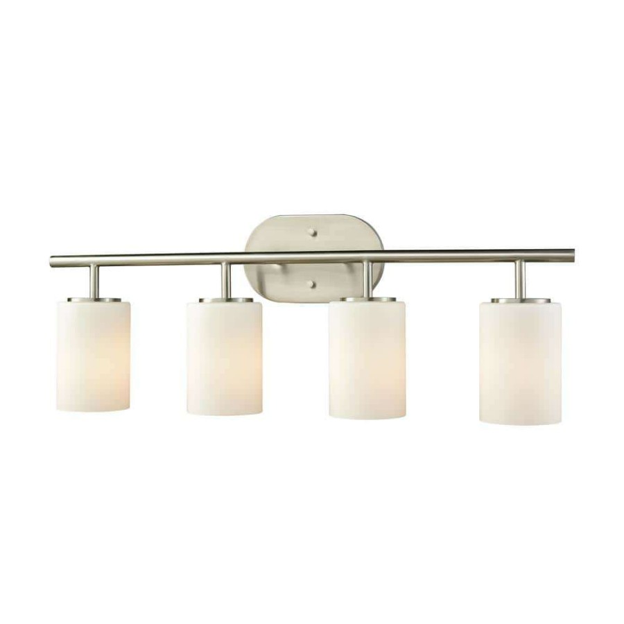 Vanity Lighting * | Pemlico 4-Light Satin Nickel With White Glass Bath Light By Titan Lighting