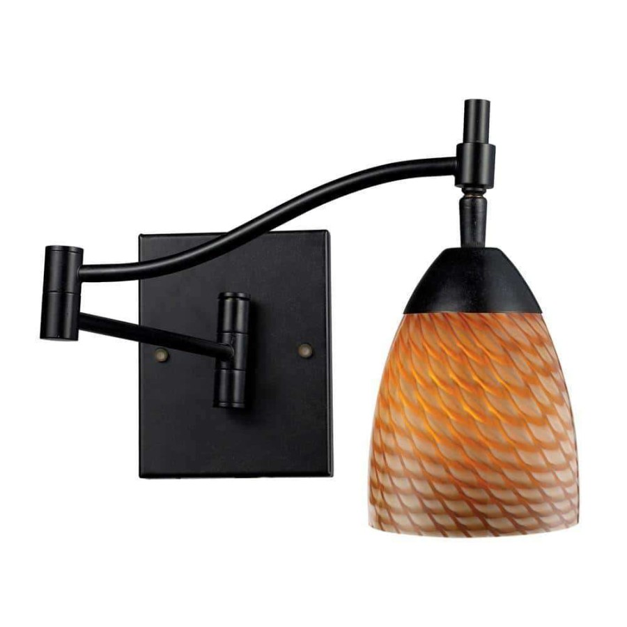 Lamps * | Celina 1-Light Dark Rust Wall-Mount Swingarm Sconce By Titan Lighting