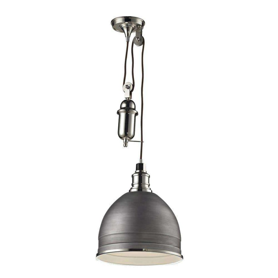 Pendant Lights * | Carolton 1-Light Weathered Zinc/Polished Nickel Pendant By Titan Lighting