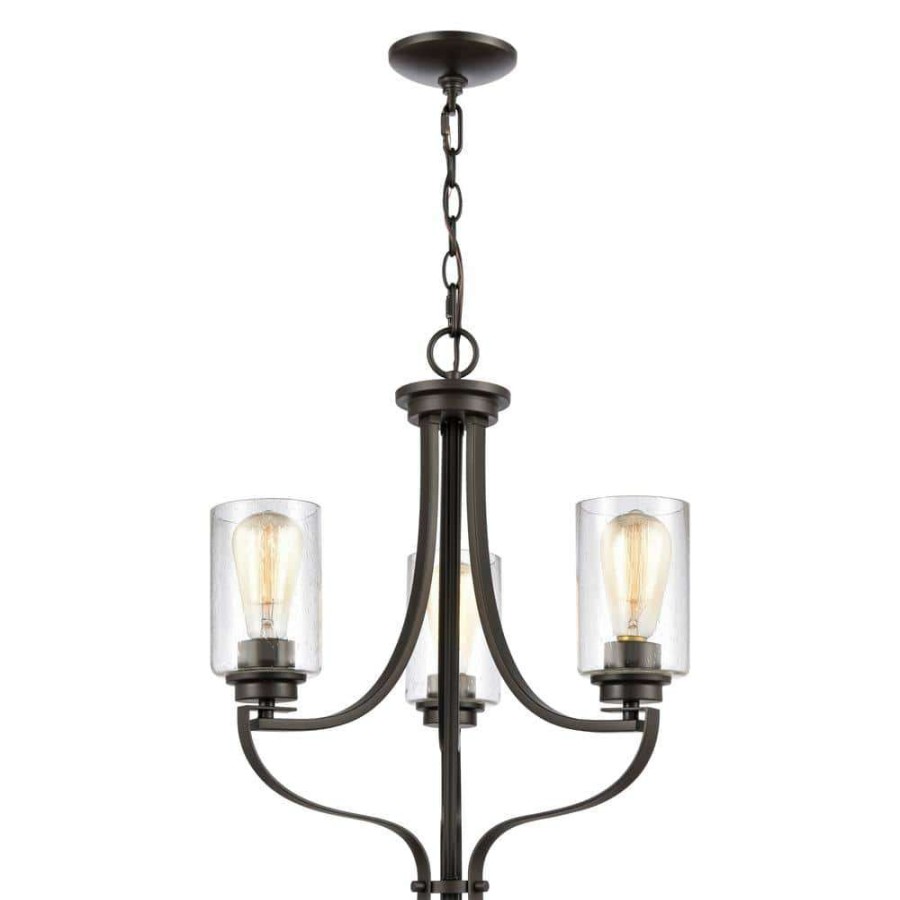 Chandeliers * | 3-Light Oil Rubbed Bronze Chandelier With Glass Shades By Titan Lighting