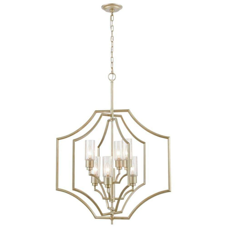 Chandeliers * | Cheswick 6-Light Aged Silver Chandelier With Glass Shades By Titan Lighting