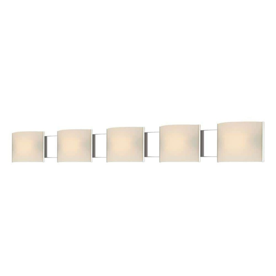 Vanity Lighting * | Pannelli 5-Light Chrome And Hand-Moulded White Opal Glass Vanity Light By Titan Lighting