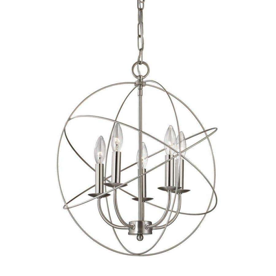 Chandeliers * | Williamsport 5-Light Brushed Nickel Chandelier By Titan Lighting