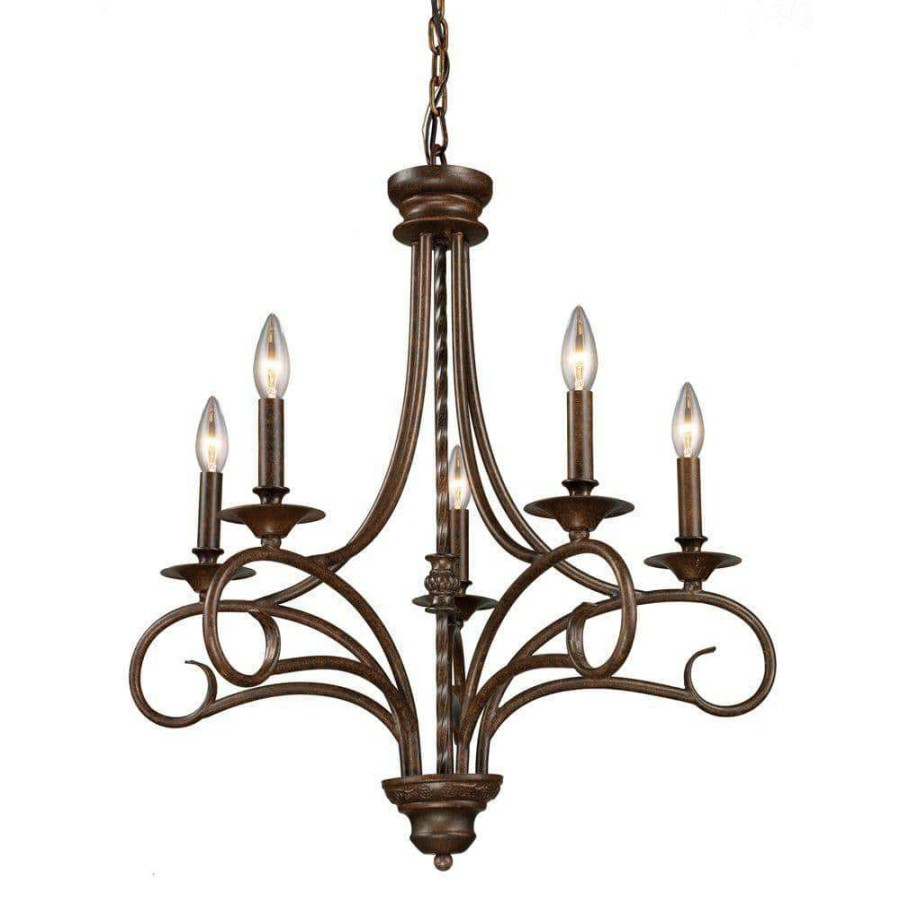 Chandeliers * | Gloucester 5-Light Antique Bronze Ceiling Chandelier By Titan Lighting