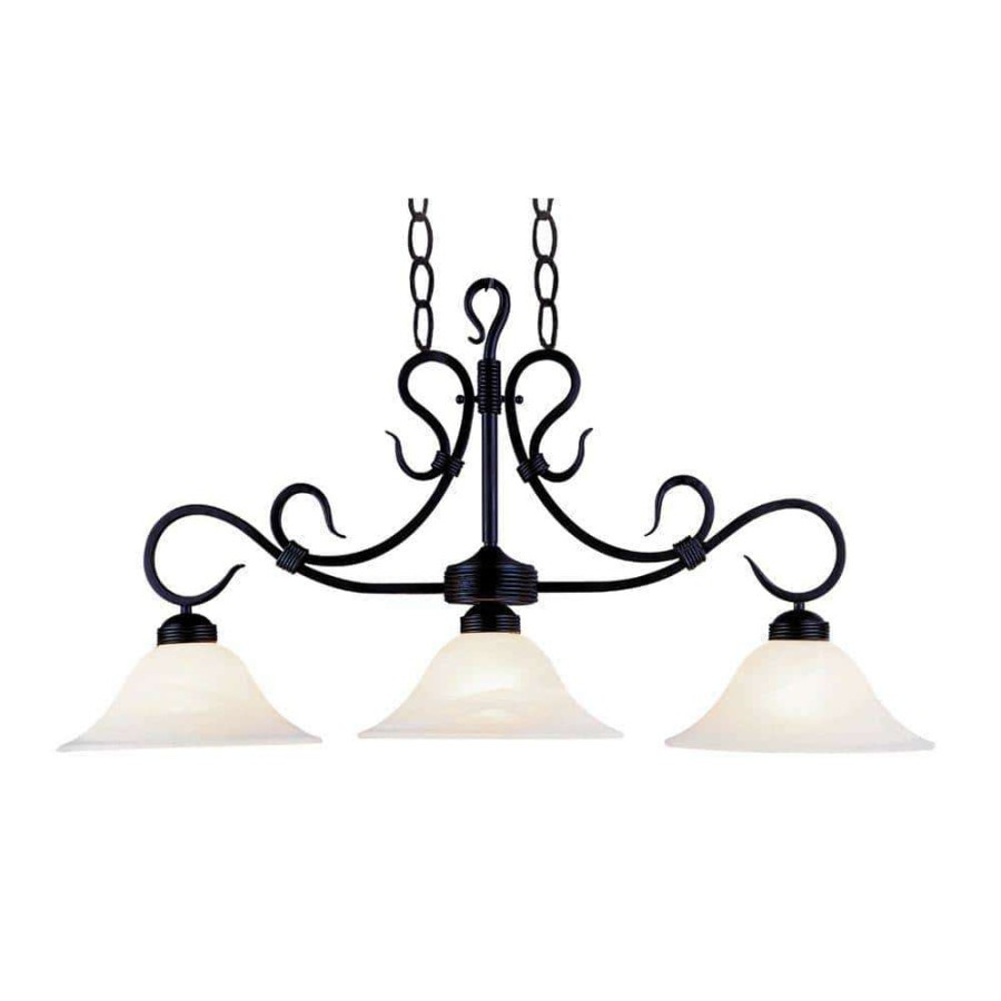 Chandeliers * | Buckingham 3-Light Matte Black Island Light With White Marbleized Glass Shades By Titan Lighting