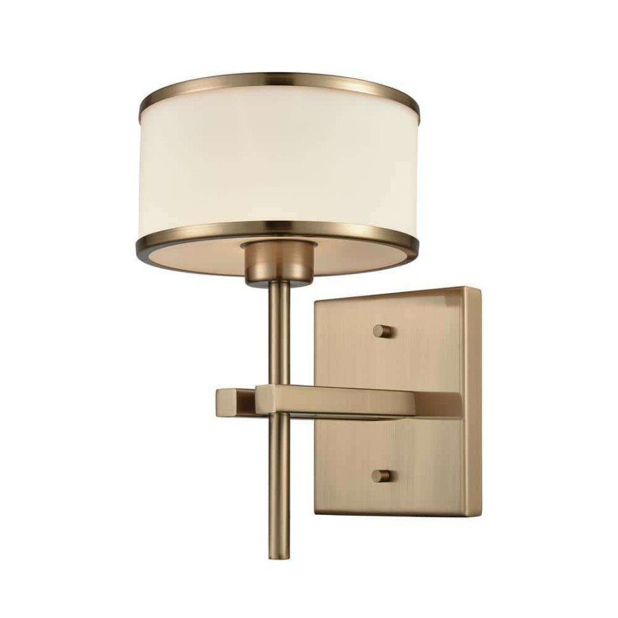 Wall Sconces * | Utica 1-Light Satin Brass With Opal White Glass Bath Light By Titan Lighting