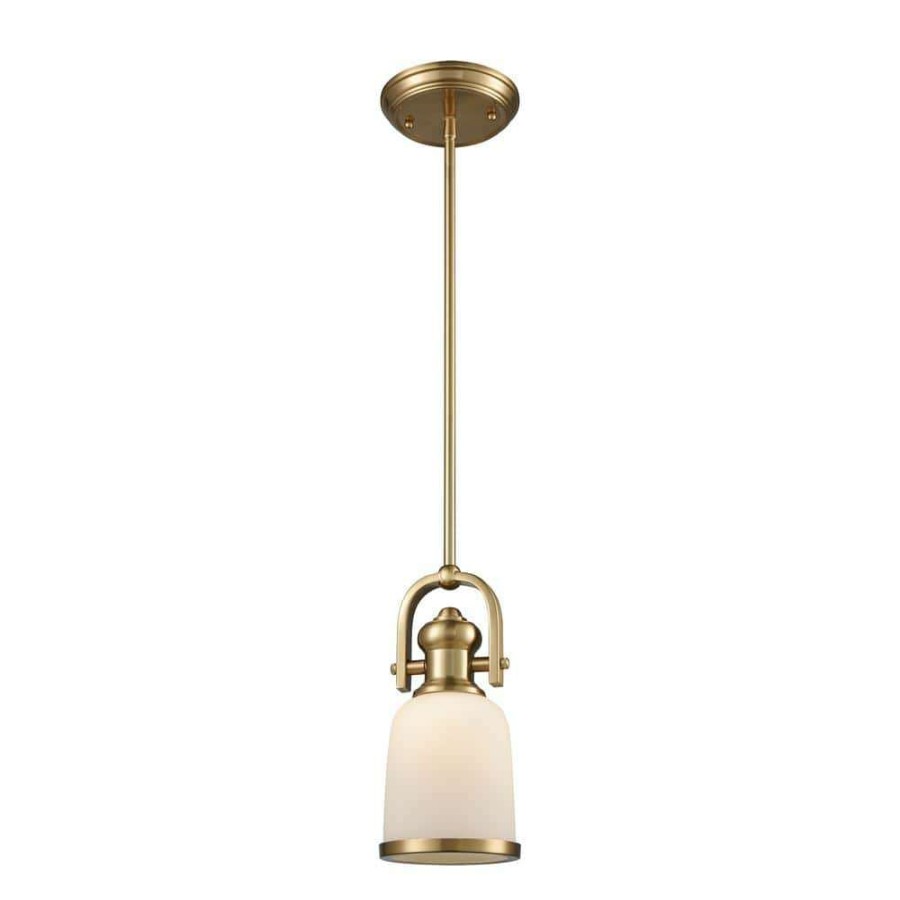 Pendant Lights * | Brooksdale 1-Light Satin Brass With White Glass Pendant By Titan Lighting