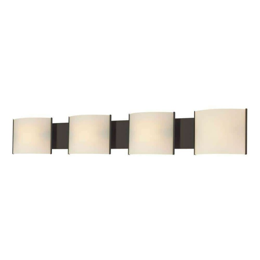 Vanity Lighting * | Pannelli 4-Light Oil Rubbed Bronze And Hand-Moulded White Opal Glass Vanity Light By Titan Lighting