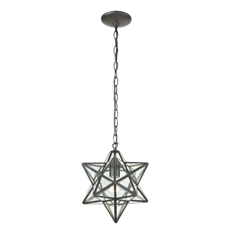 Pendant Lights * | Star 1-Light Clear Glass And Oiled Bronze Pendant Lamp By Titan Lighting