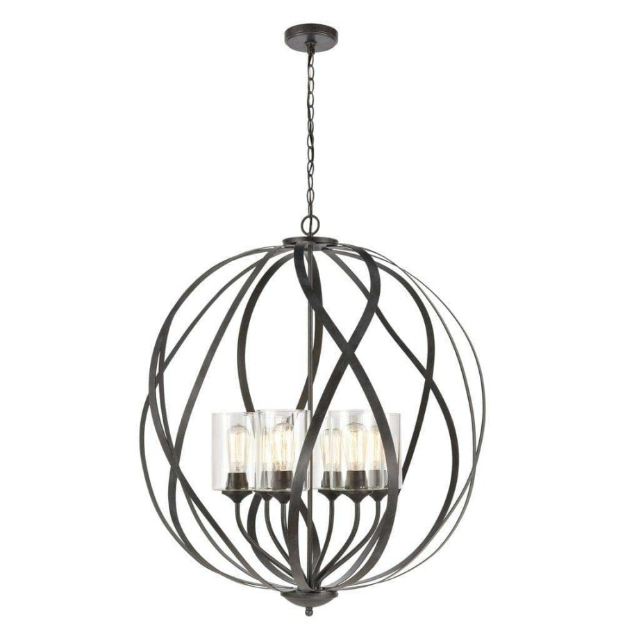 Chandeliers * | Daisy 6-Light Midnight Bronze Chandelier With Glass Shades By Titan Lighting