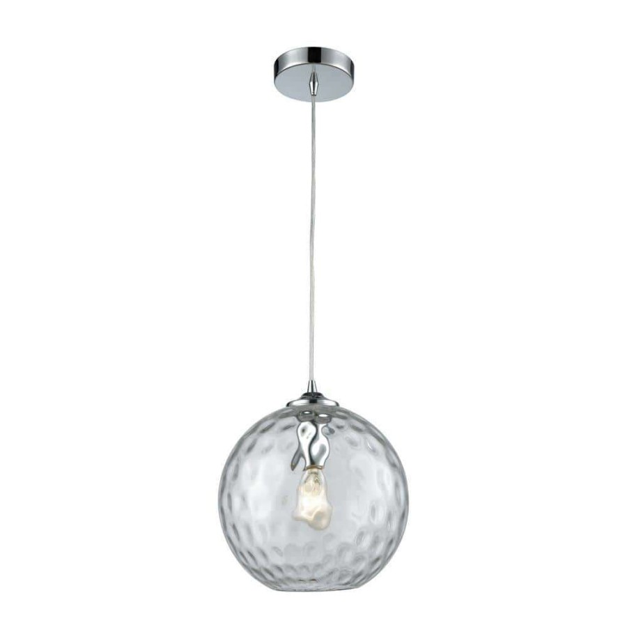 Pendant Lights * | Watersphere 1-Light Polished Chrome With Clear Hammered Glass Pendant By Titan Lighting