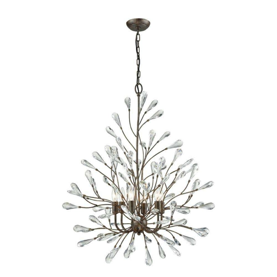 Chandeliers * | Crislett 6-Light Sunglow Bronze With Clear Crystal Chandelier By Titan Lighting