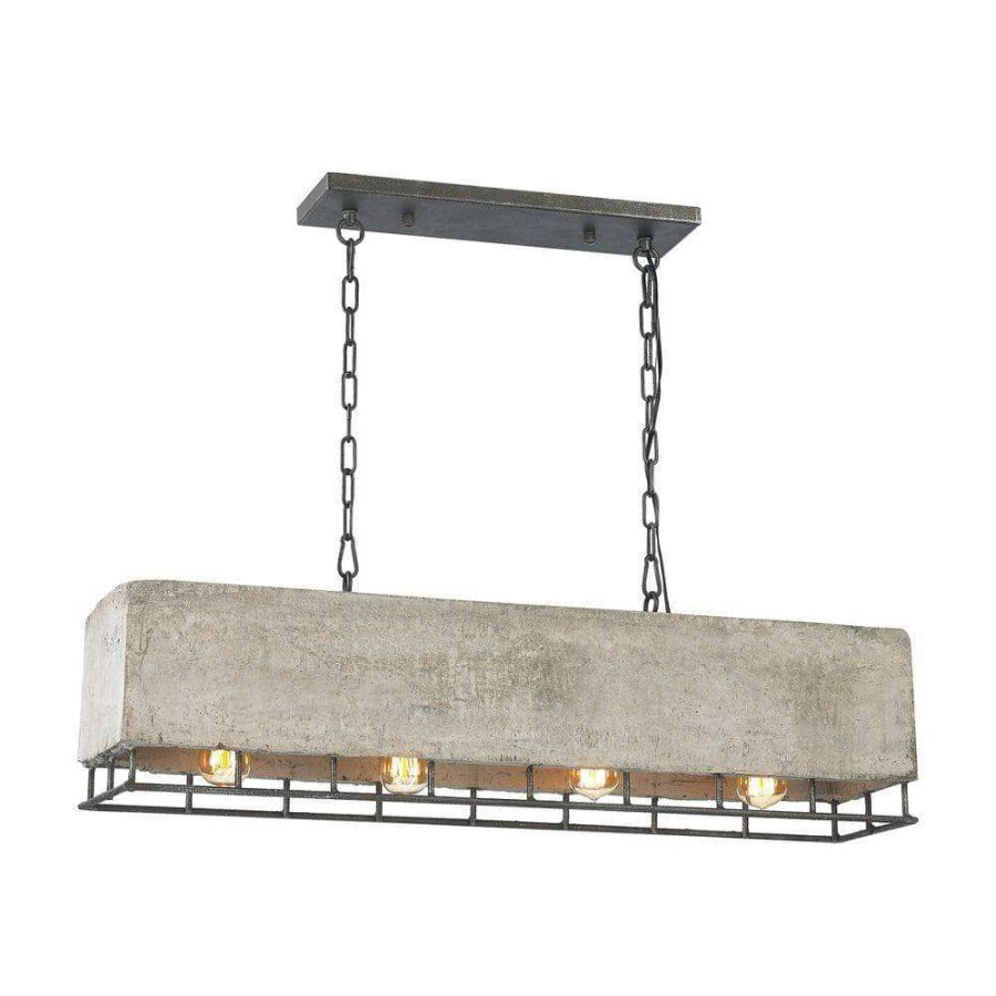 Chandeliers * | Brocca 4-Light Rectangular Silverdust Iron Chandelier With Concrete And Metal Shade By Titan Lighting