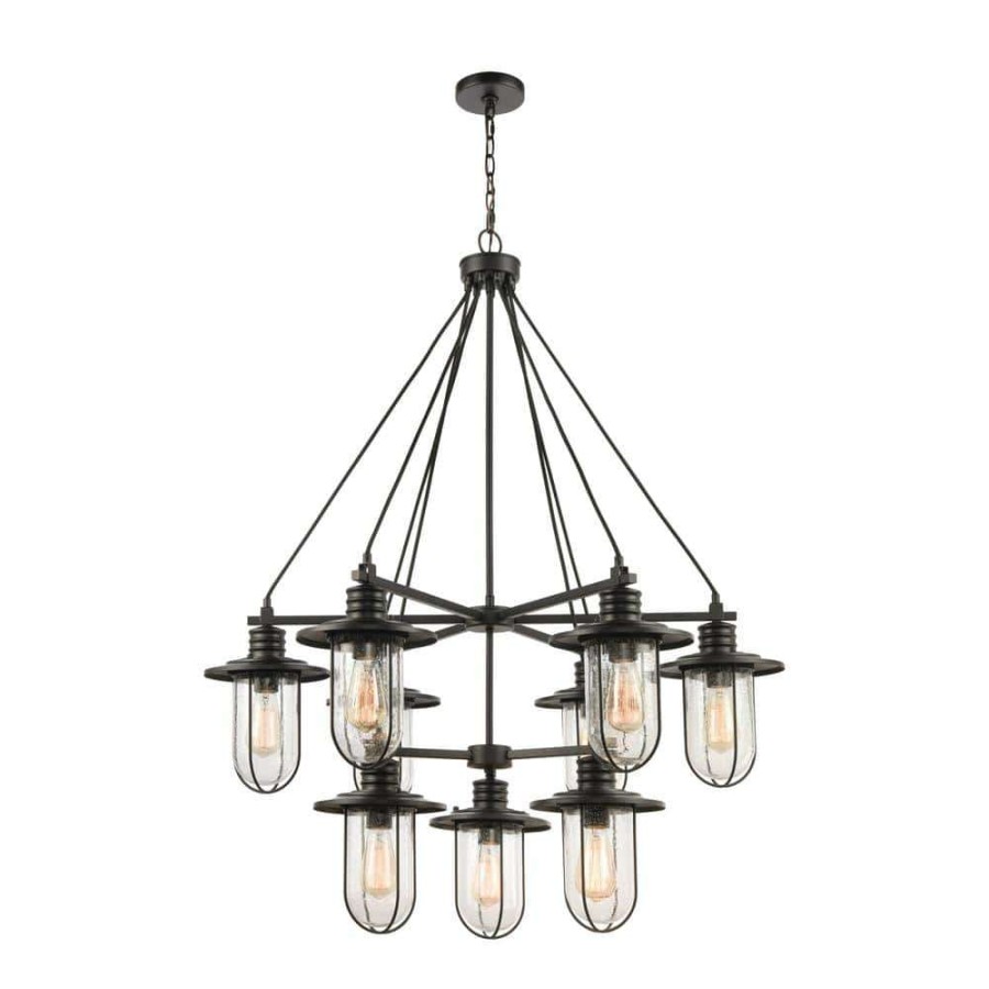 Chandeliers * | Lakeshore Drive 9-Light Matte Black Chandelier With Glass Shades By Titan Lighting