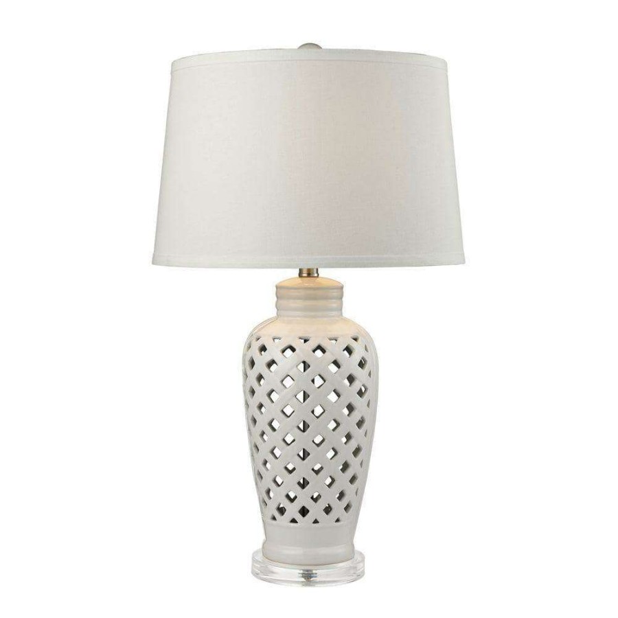 Lamps * | Openwork 27 In. White Ceramic Table Lamp With White Shade By Titan Lighting