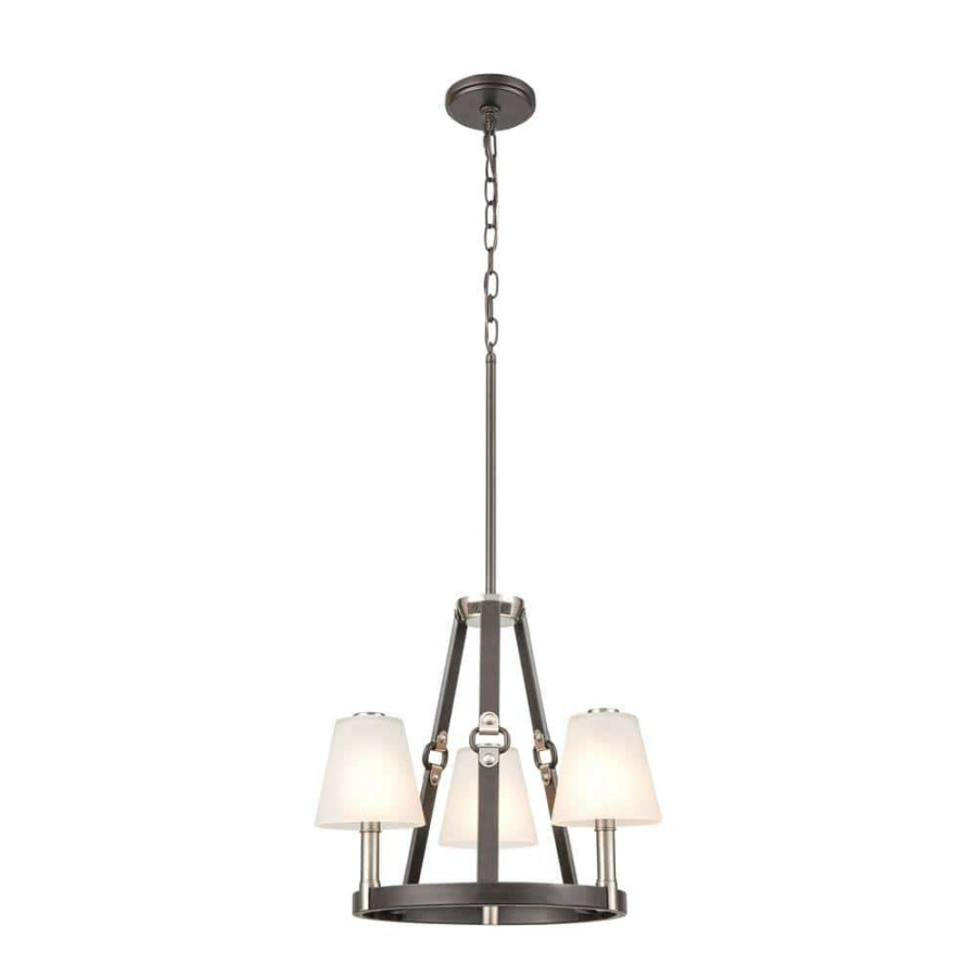 Chandeliers * | Armstrong Grove 3-Light Espresso Brown Chandelier With Glass Shades By Titan Lighting