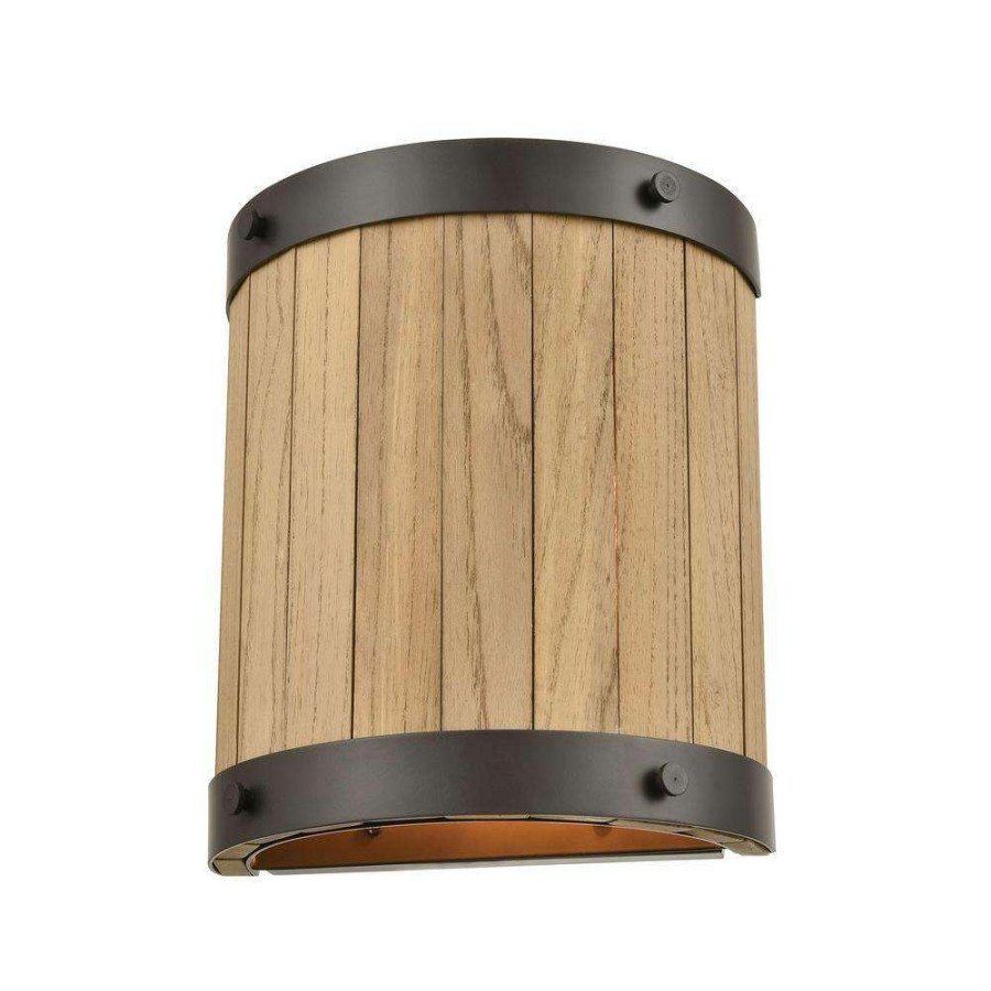 Wall Sconces * | Wooden Barrel 2-Light Oil Rubbed Bronze Wall Sconce By Titan Lighting