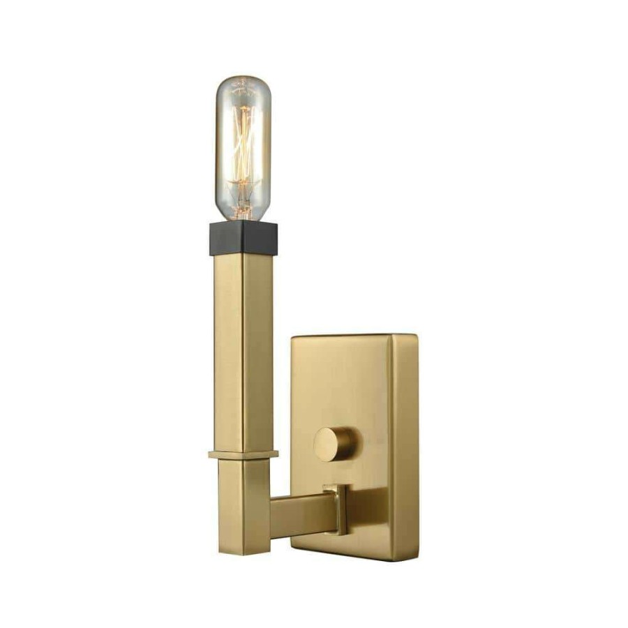 Wall Sconces * | Mandeville 1-Light Satin Brass With Oil Rubbed Bronze Accents Bath Light By Titan Lighting