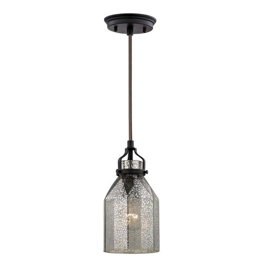 Pendant Lights * | Danica 1-Light Oil Rubbed Bronze And Mercury Glass Pendant By Titan Lighting