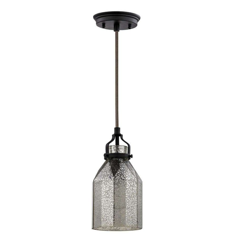 Pendant Lights * | Danica 1-Light Oil Rubbed Bronze And Mercury Glass Pendant By Titan Lighting