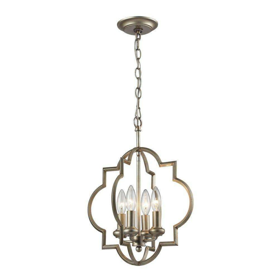 Chandeliers * | Chandette 4-Light Aged Silver Pendant By Titan Lighting