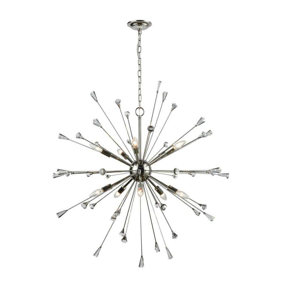 Chandeliers * | Sprigny 10-Light Polished Nickel With Clear Crystal Chandelier By Titan Lighting