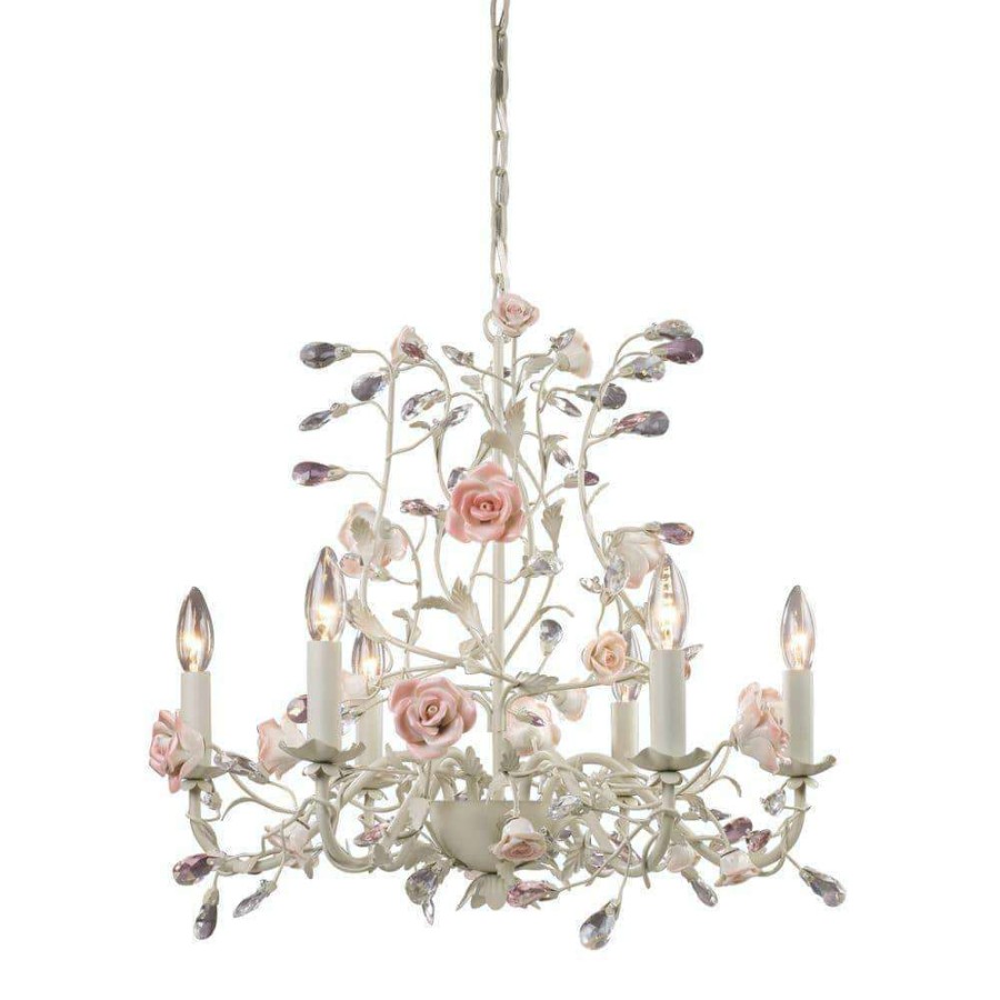 Chandeliers * | Heritage 6-Light Cream Ceiling Mount Chandelier By Titan Lighting