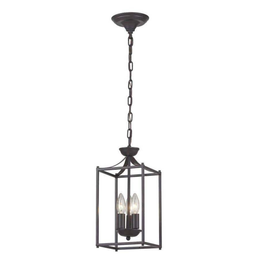 Chandeliers * | Arthur-Rustic Iron 3-Light Aged Bronze Lantern By Titan Lighting