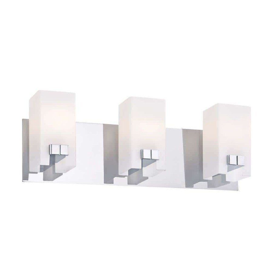 Vanity Lighting * | Gemelo 3-Light Chrome Vanity Light With White Opal Glass By Titan Lighting