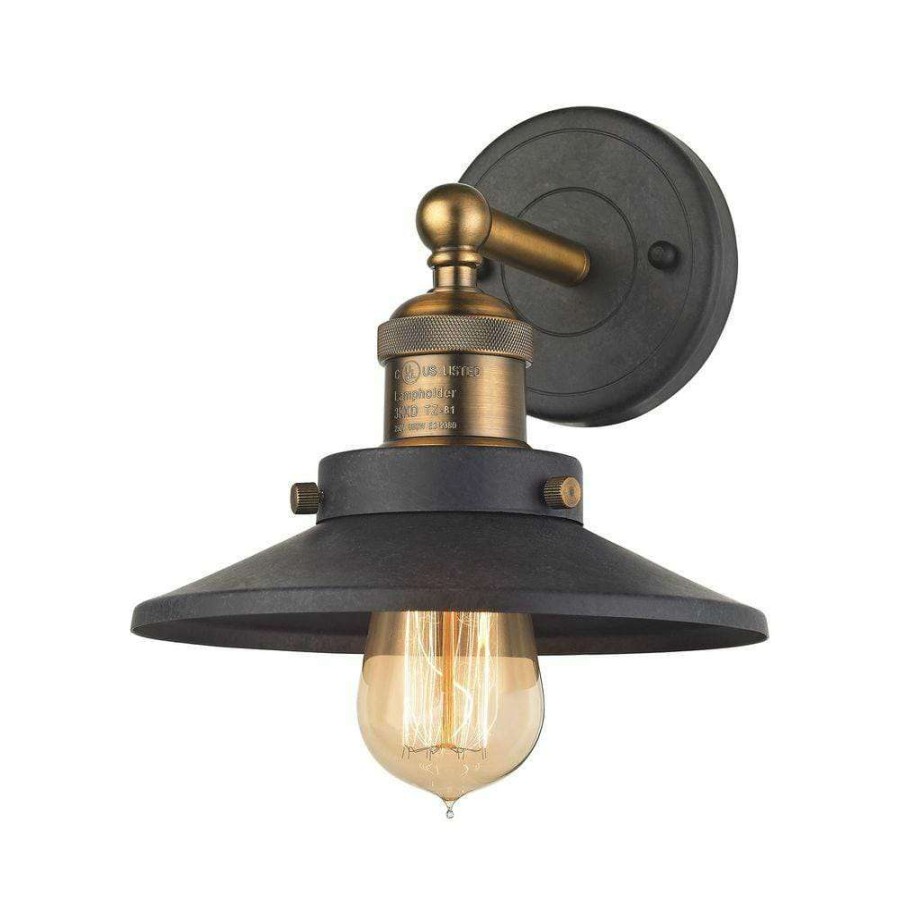 Wall Sconces * | English Pub 1-Light Tarnished Graphite And Antique Brass Vanity Light By Titan Lighting