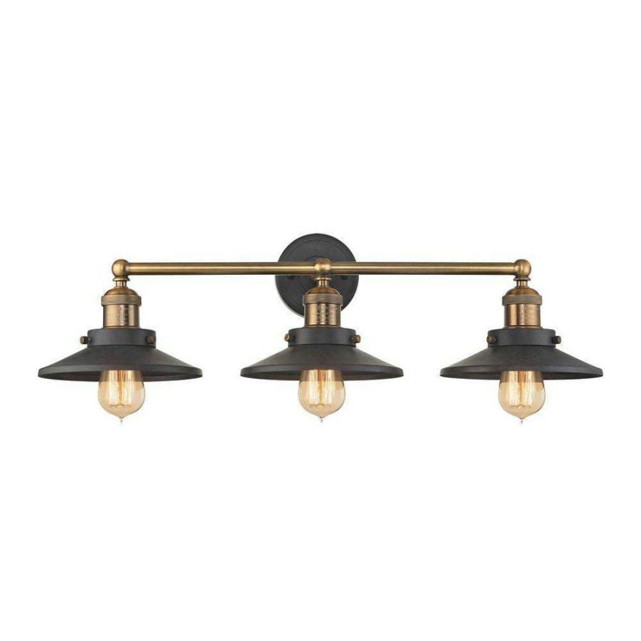 Vanity Lighting * | English Pub 3-Light Tarnished Graphite And Antique Brass Vanity Light By Titan Lighting