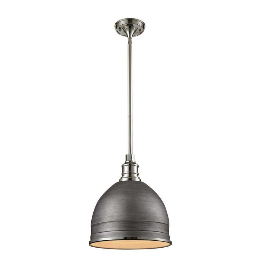 Pendant Lights * | Carolton 1-Light Weathered Zinc/Polished Nickel Pendant By Titan Lighting