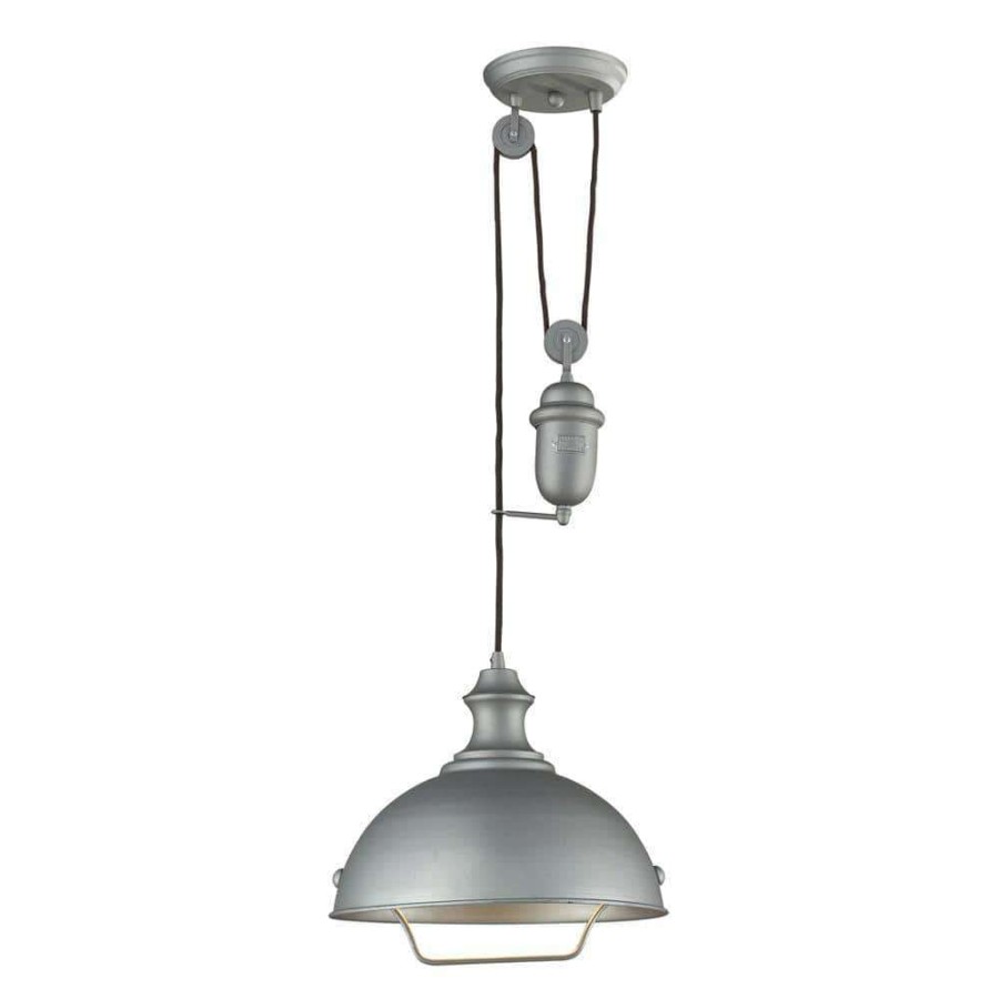 Chandeliers * | Farmhouse 1-Light Aged Pewter Ceiling Mount Pendant By Titan Lighting