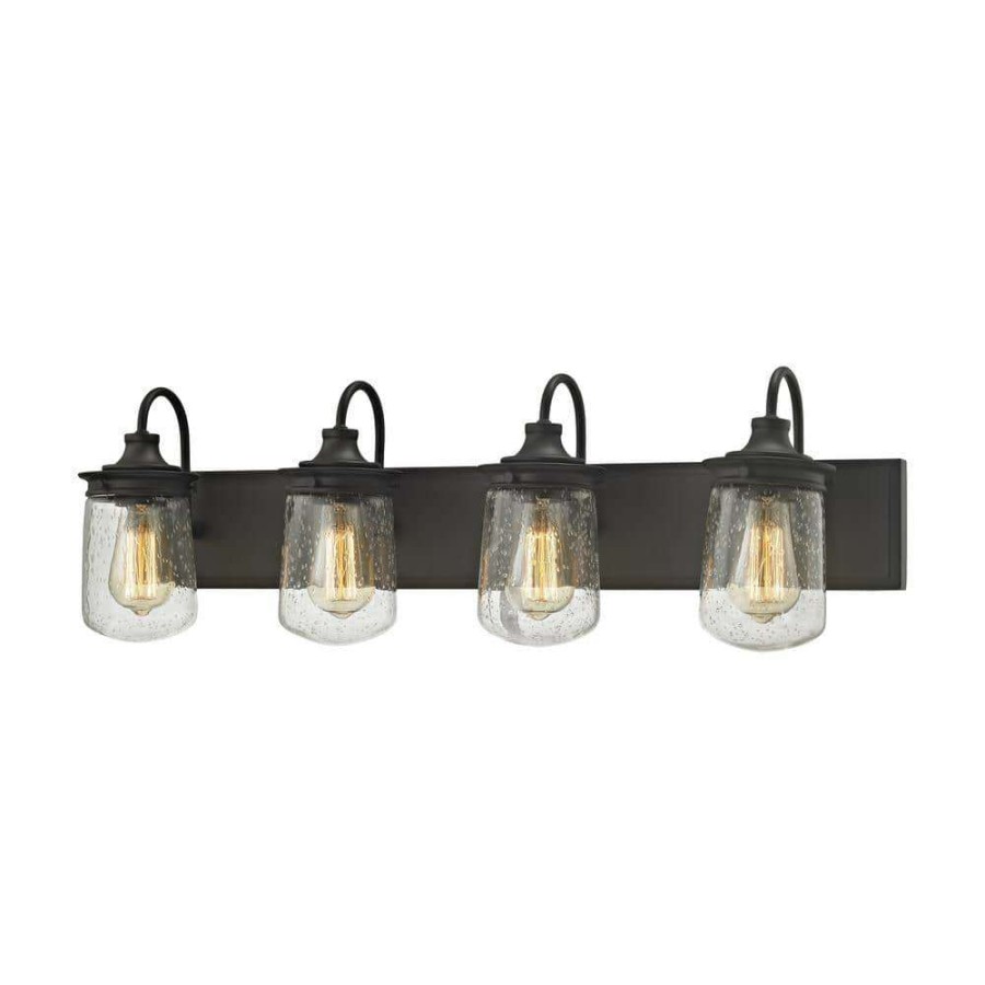 Vanity Lighting * | Hamel 4-Light Oil Rubbed Bronze With Clear Seedy Glass Bath Light By Titan Lighting