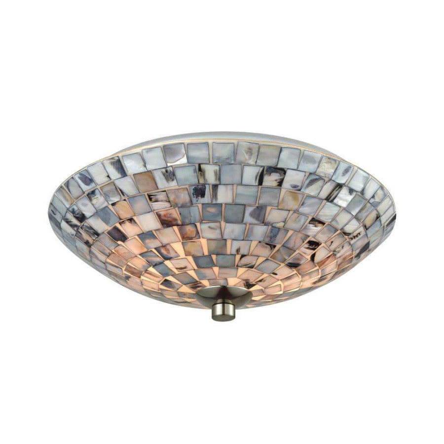 Chandeliers * | Cappa Shells 2-Light Satin Nickel With Gray Capiz Shells Flushmount By Titan Lighting