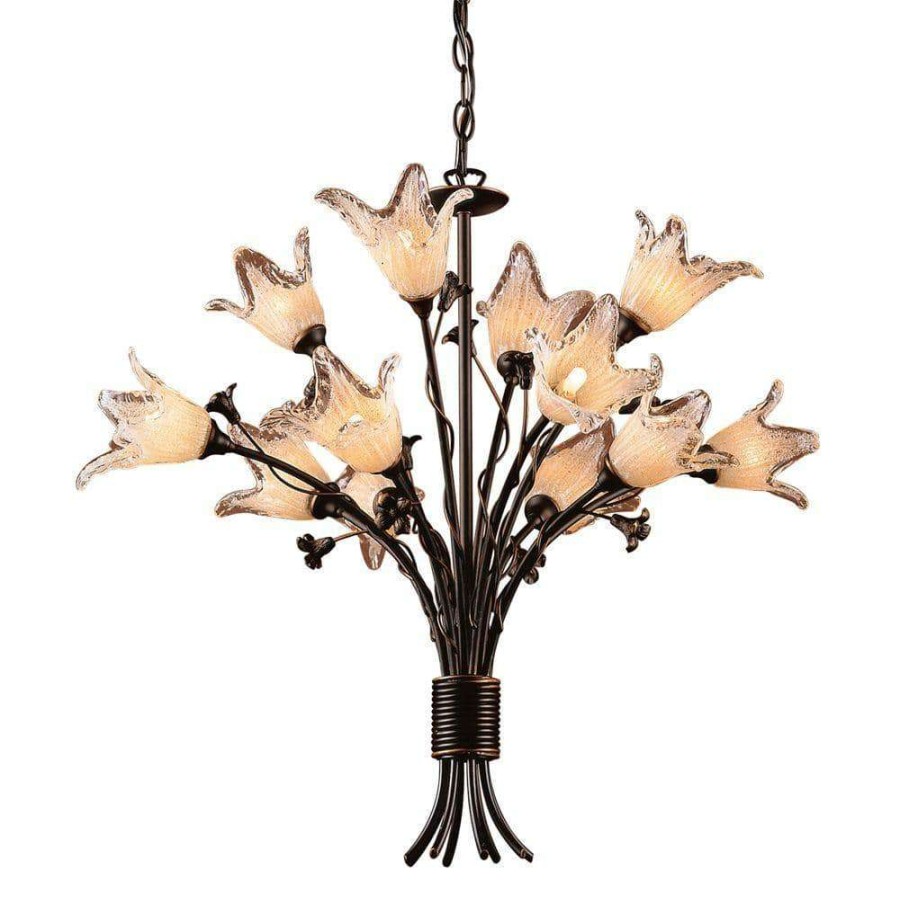 Chandeliers * | Fioritura 12-Light Aged Bronze Ceiling Mount Chandelier By Titan Lighting