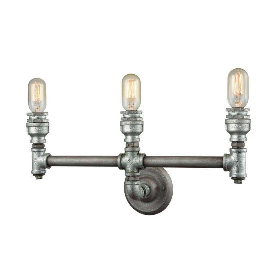 Vanity Lighting * | Cast Iron Pipe 3-Light Weathered Zinc Vanity Light By Titan Lighting