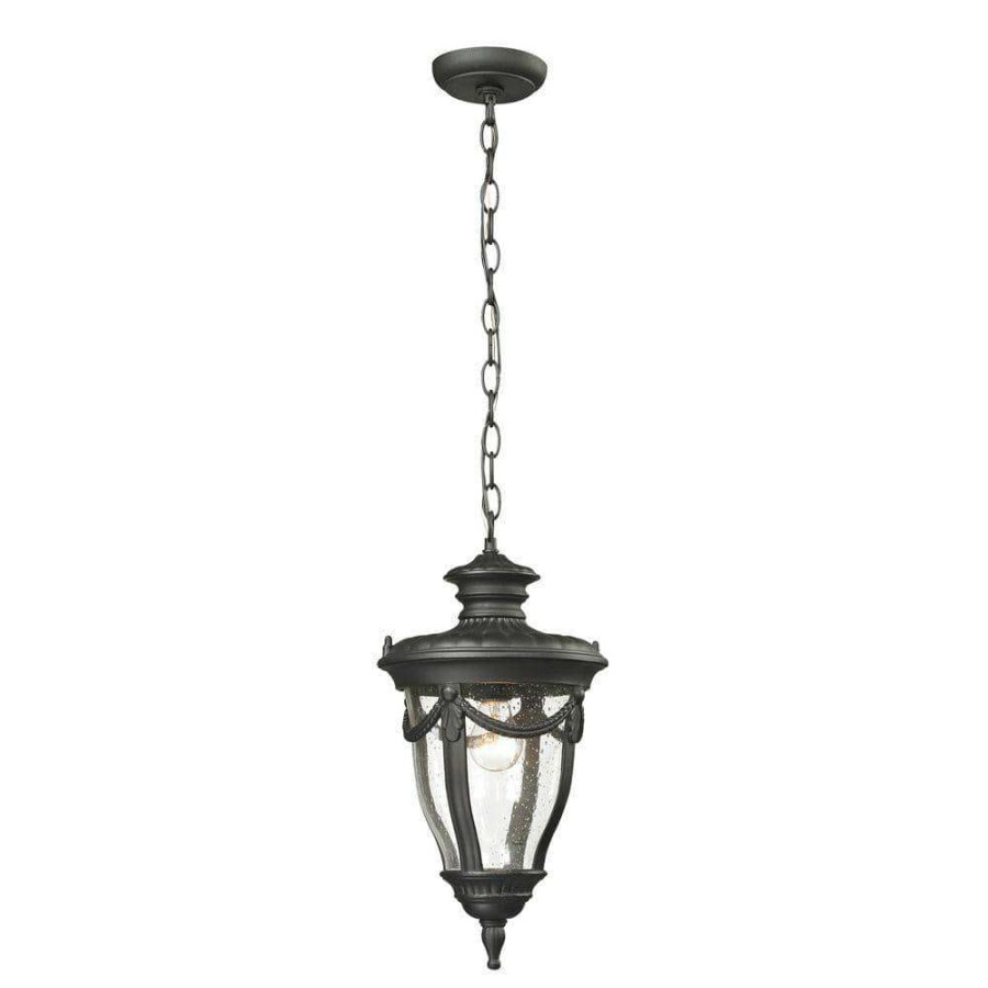 Outdoor Lighting * | Langley Collection 1-Light Textured Matte Black Outdoor Pendant By Titan Lighting