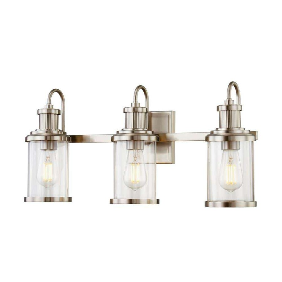 Vanity Lighting * | Millburn 24 In. 3-Light Satin Nickel Vanity Light By Titan Lighting