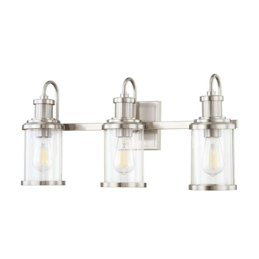 Vanity Lighting * | Millburn 24 In. 3-Light Satin Nickel Vanity Light By Titan Lighting